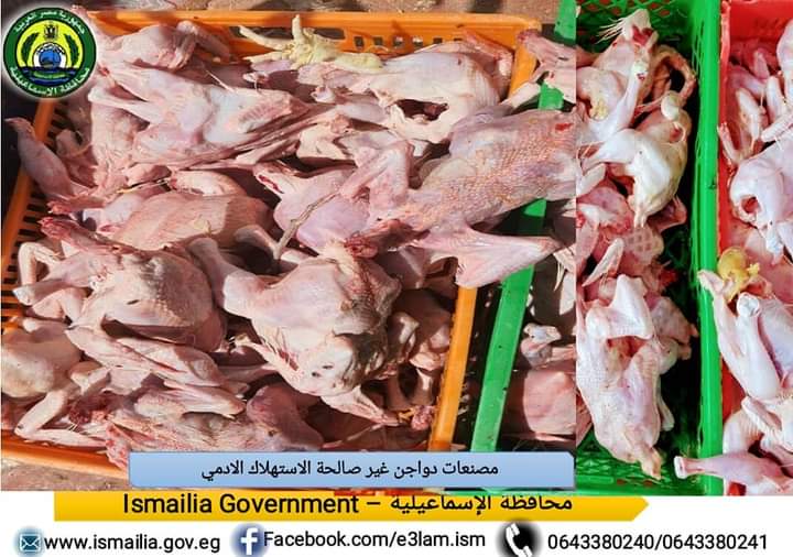ضبط كميات من الدجاج و اللحوم ومصنعاتهم وأسماك مدخنه منتهية الصلاحية بالإسماعيلية