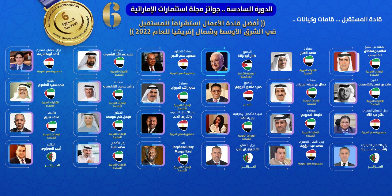 ٤٥ شخصيه قيادية تحصد جوائز أفضل قادة الأعمال في الشرق الأوسط وشمال إفريقيا