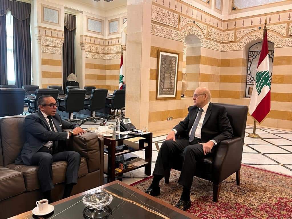 لقاء سفير مصر لدى بيروت مع رئيس حكومة تصريف الأعمال اللبنانية