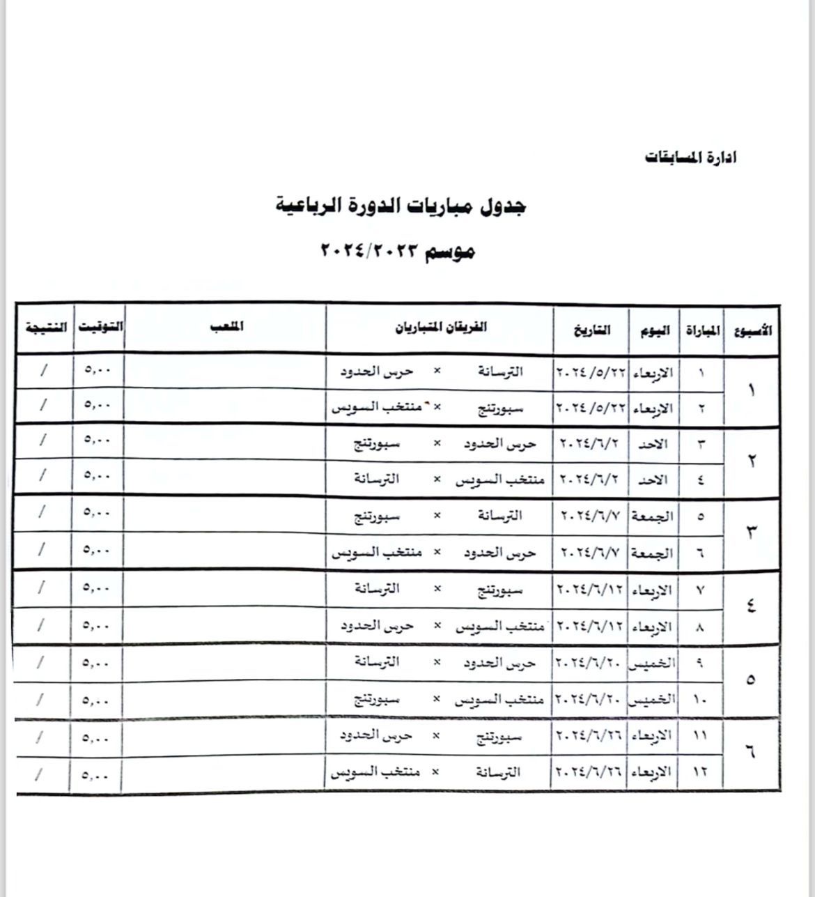 تعرف على مواعيد مباريات الدورة الرباعية المؤهلة للدوري الممتاز 