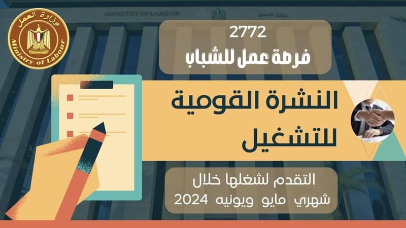 وزارة العمل: 2772  فُرصة عمل جديدة في 45 شركة خاصة تنتظر شباب 9 مُحافظات